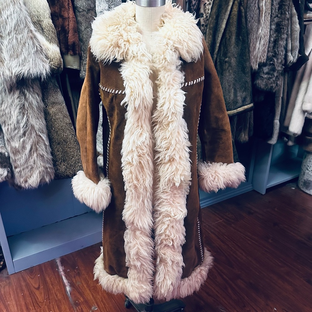Jonathan Legault Vintage 60s/70s Genuine Suede Leather Shearling Penny Lane Coat - Picture 2 of 7